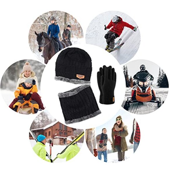 Winter Beanie Scarf Gloves Set Cozy Knit Skull Cap Unisex Stretchy main image 5